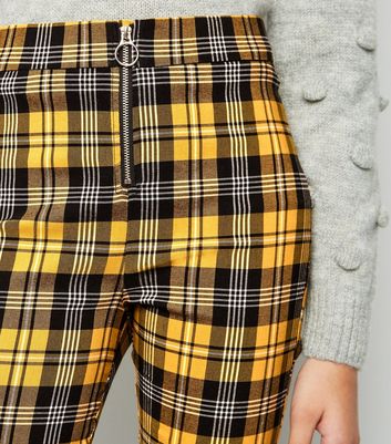 Girls Yellow Check Ring Pull Trousers New Look