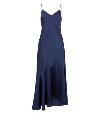 navy satin dress midi