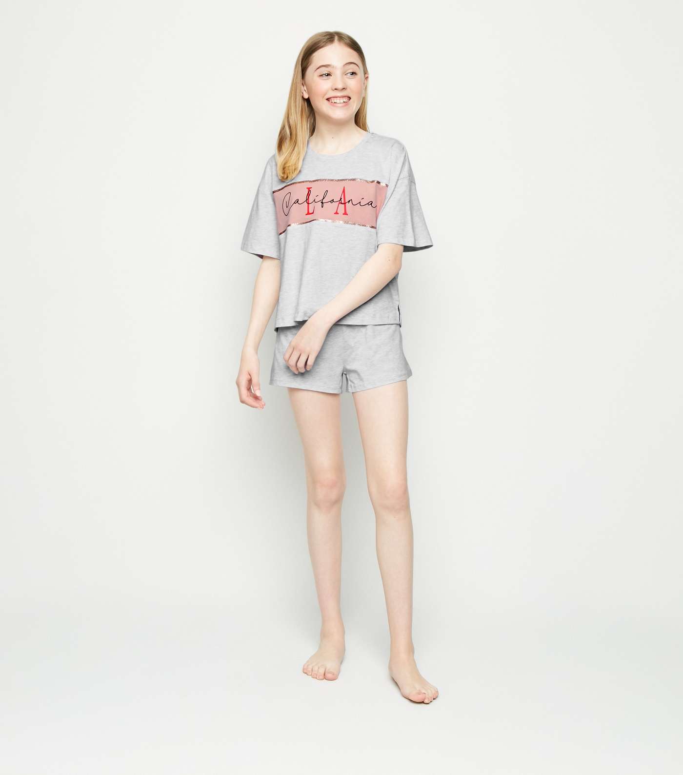 Girls Light Grey California Slogan Pyjama Set