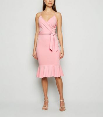 Missfiga Pink Frill Wrap Midi Dress | New Look
