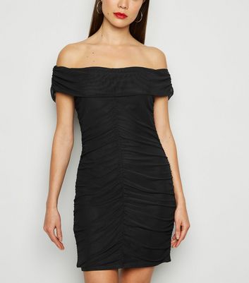 Black mesh shop bardot dress