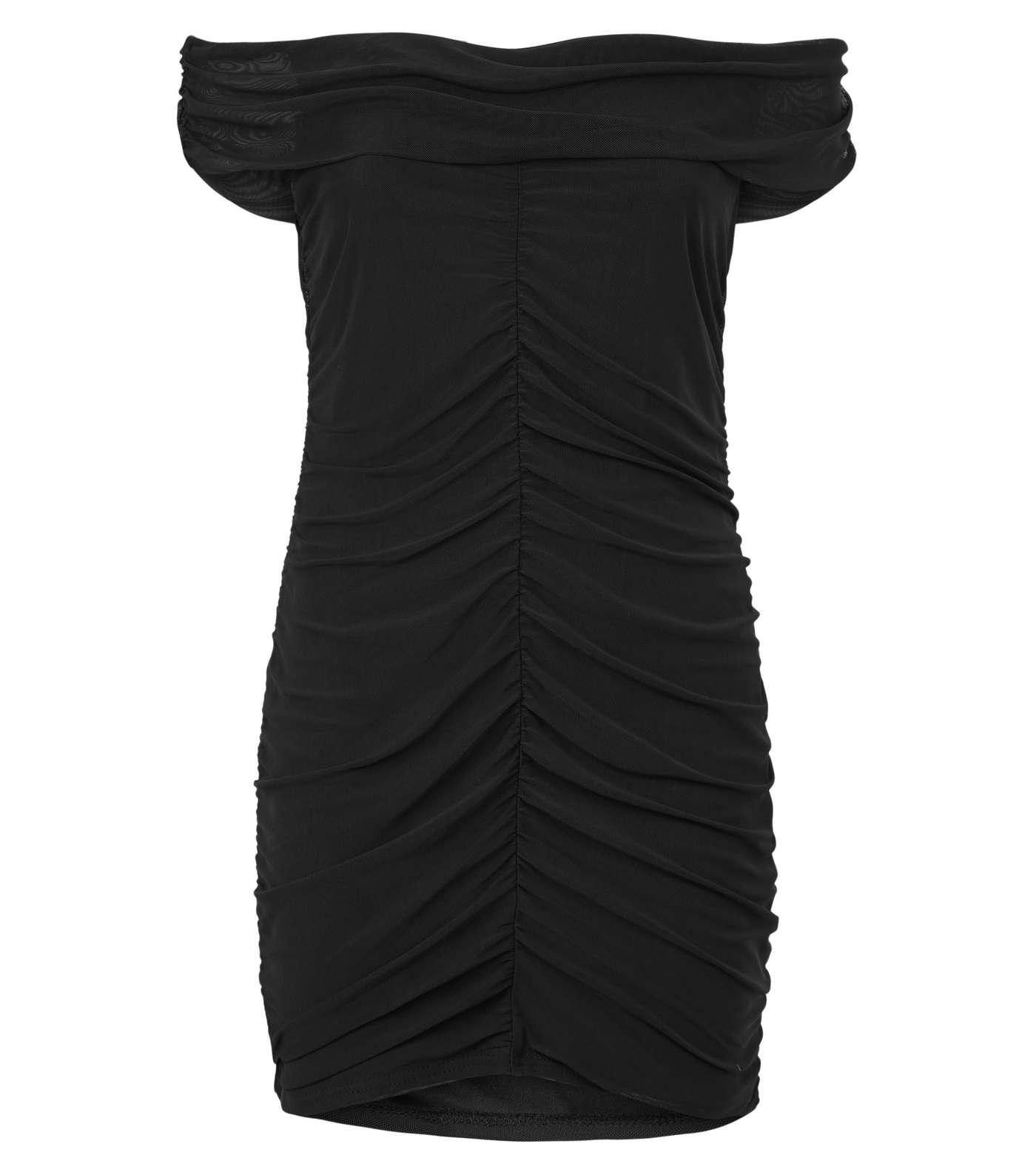 Missfiga Black Ruched Mesh Bardot Dress Image 4