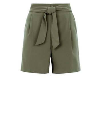 Image of Khaki Belted High Waist Shorts New Look