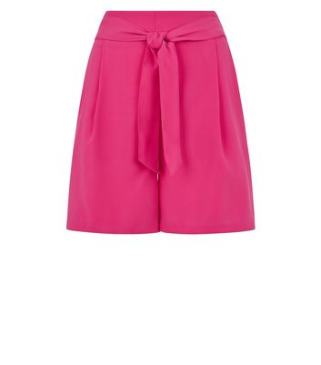 Image of Bright Pink Belted High Waist Shorts New Look