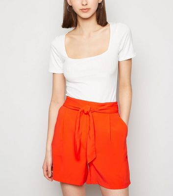Pre-Order Orange Casual Shirred High Wasited Shorts main image 1