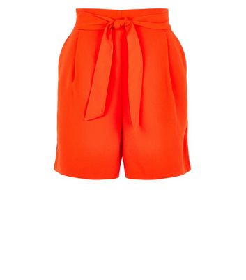 Image of Bright Orange Belted High Waist Shorts New Look