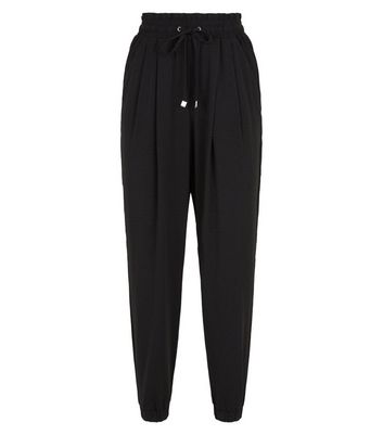Image of Black Drawstring Waist Textured Joggers New Look