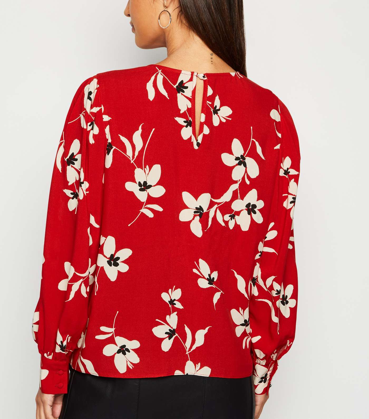 Petite Red Floral Puff Sleeve Blouse Image 3