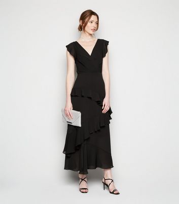 black chiffon wrap dress