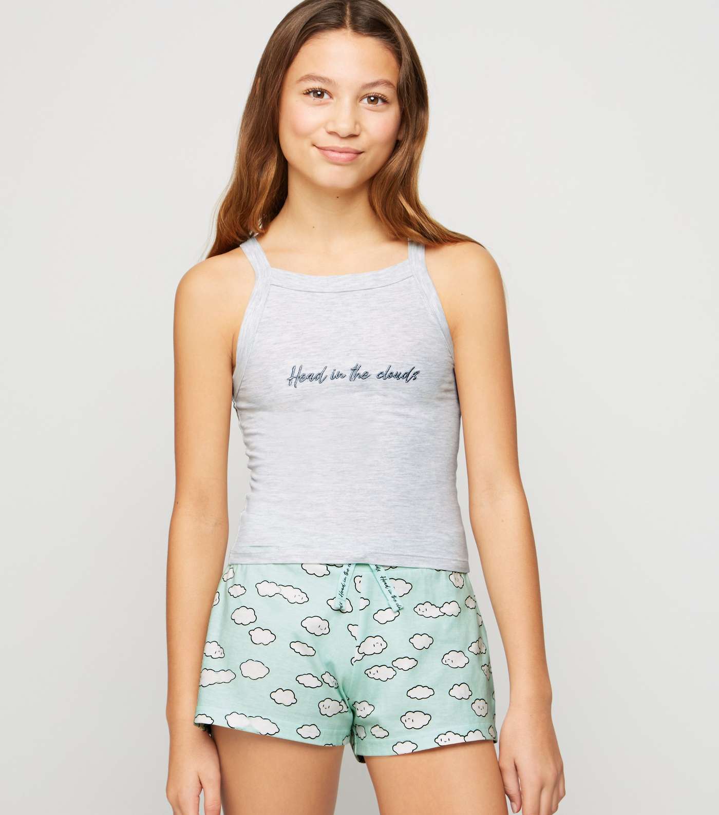Girls Light Grey Cloud Slogan Cami Pyjama Set