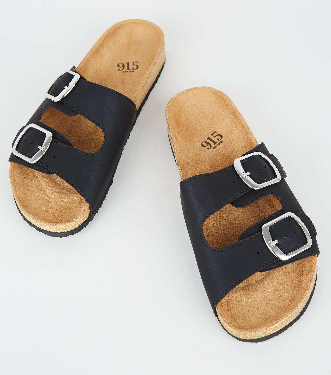 Girls Black Double Buckle Footbed Sandals Image 3