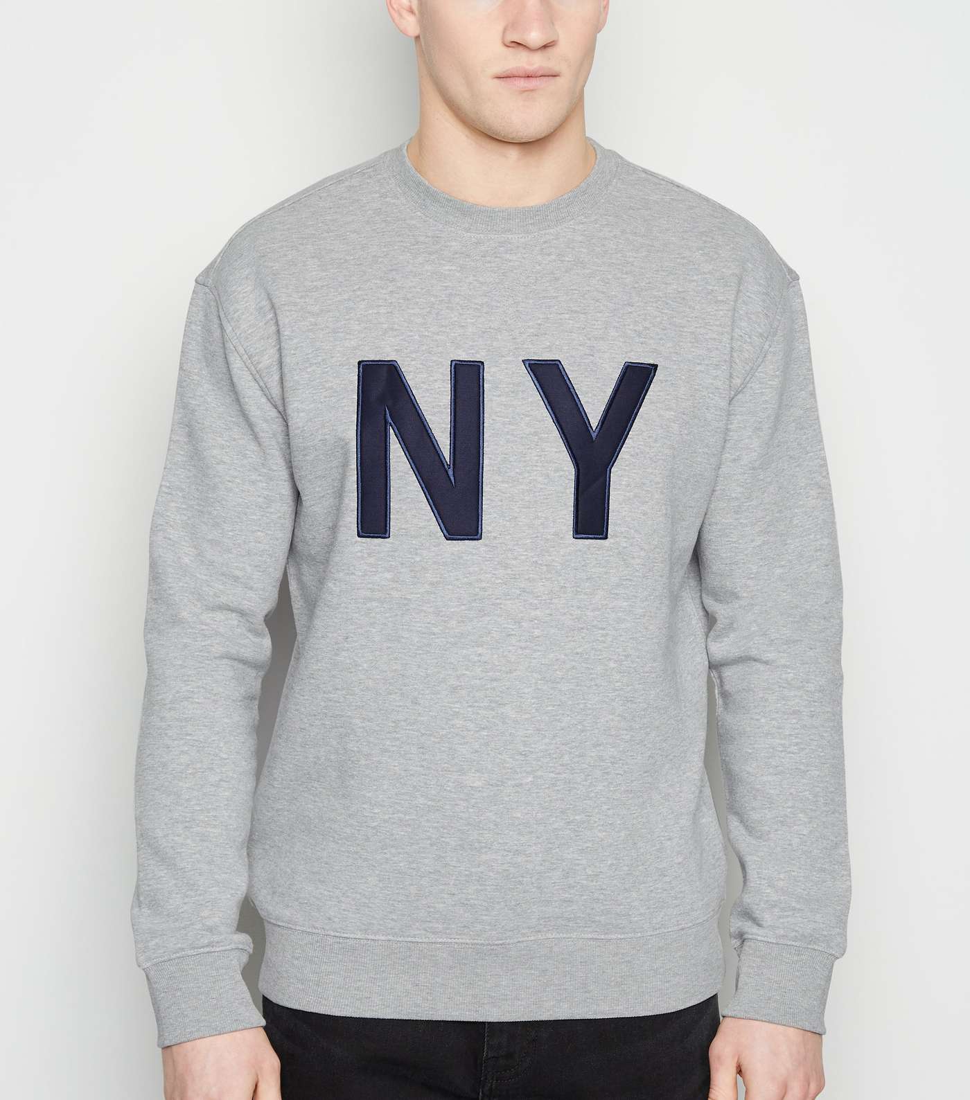Grey Marl NY Slogan Crew Sweatshirt