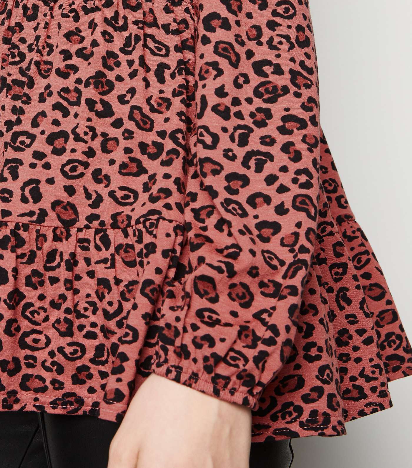 Pink Leopard Print Long Sleeve Peplum Top Image 5