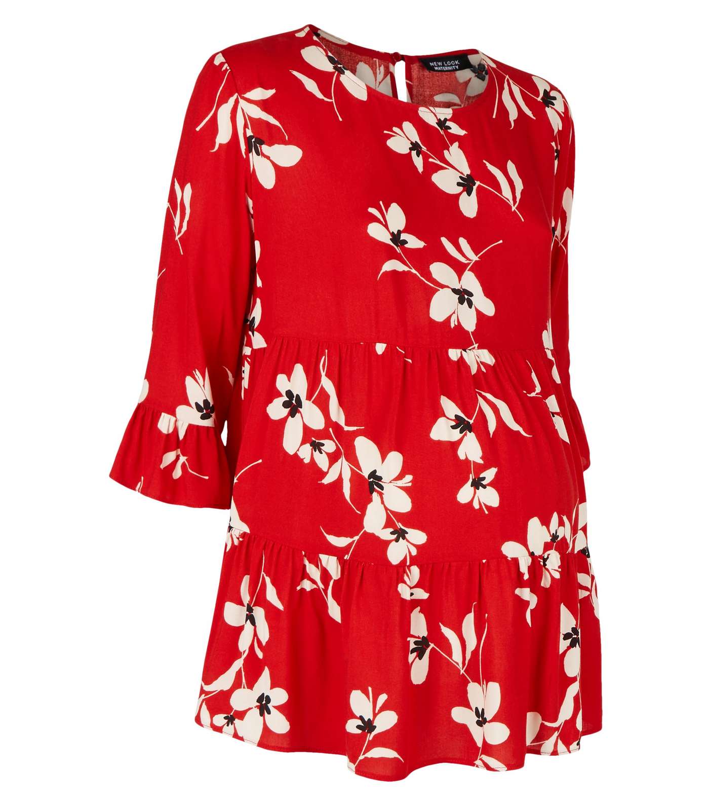 Maternity Red Floral Tiered Peplum Blouse Image 4