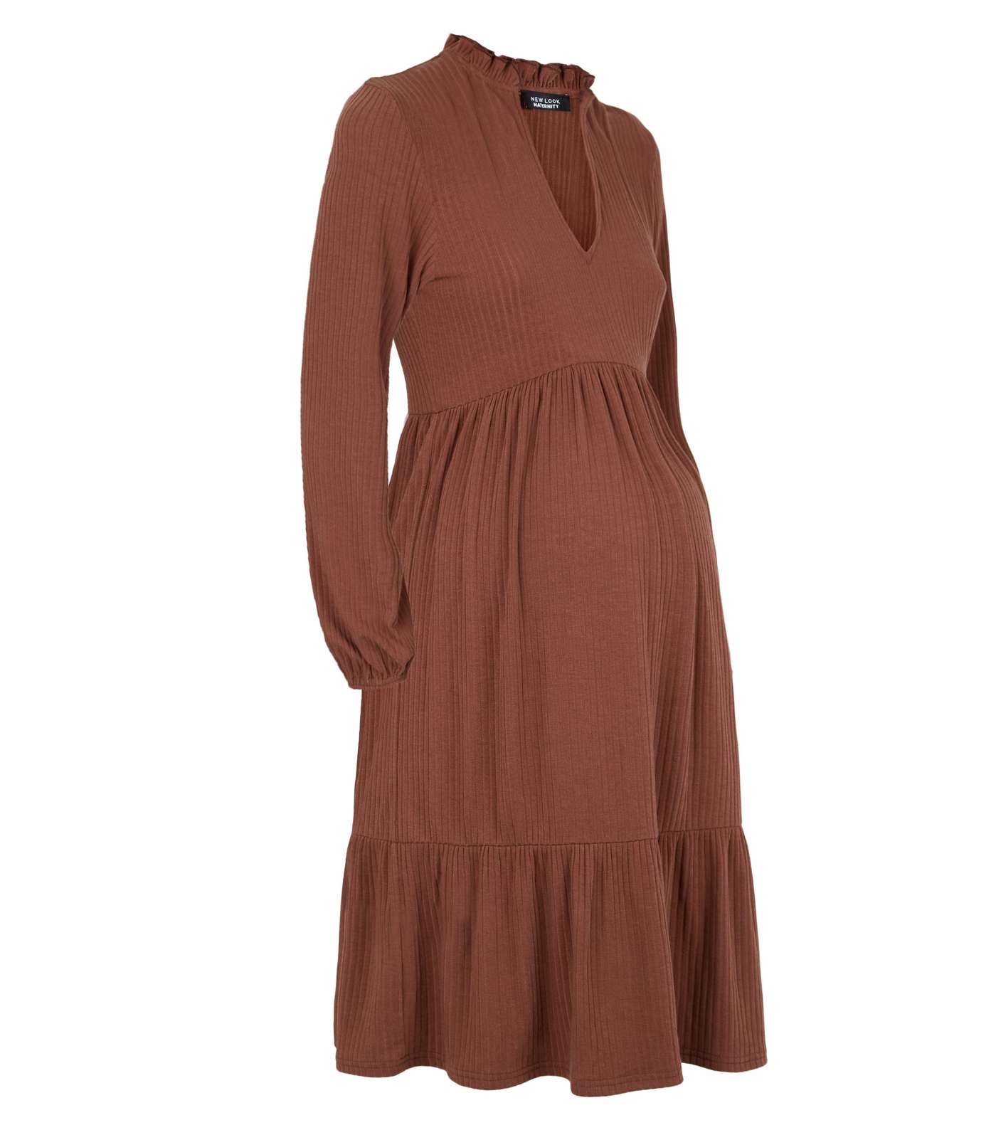 Maternity Rust Ribbed Tiered Smock Dress Image 4