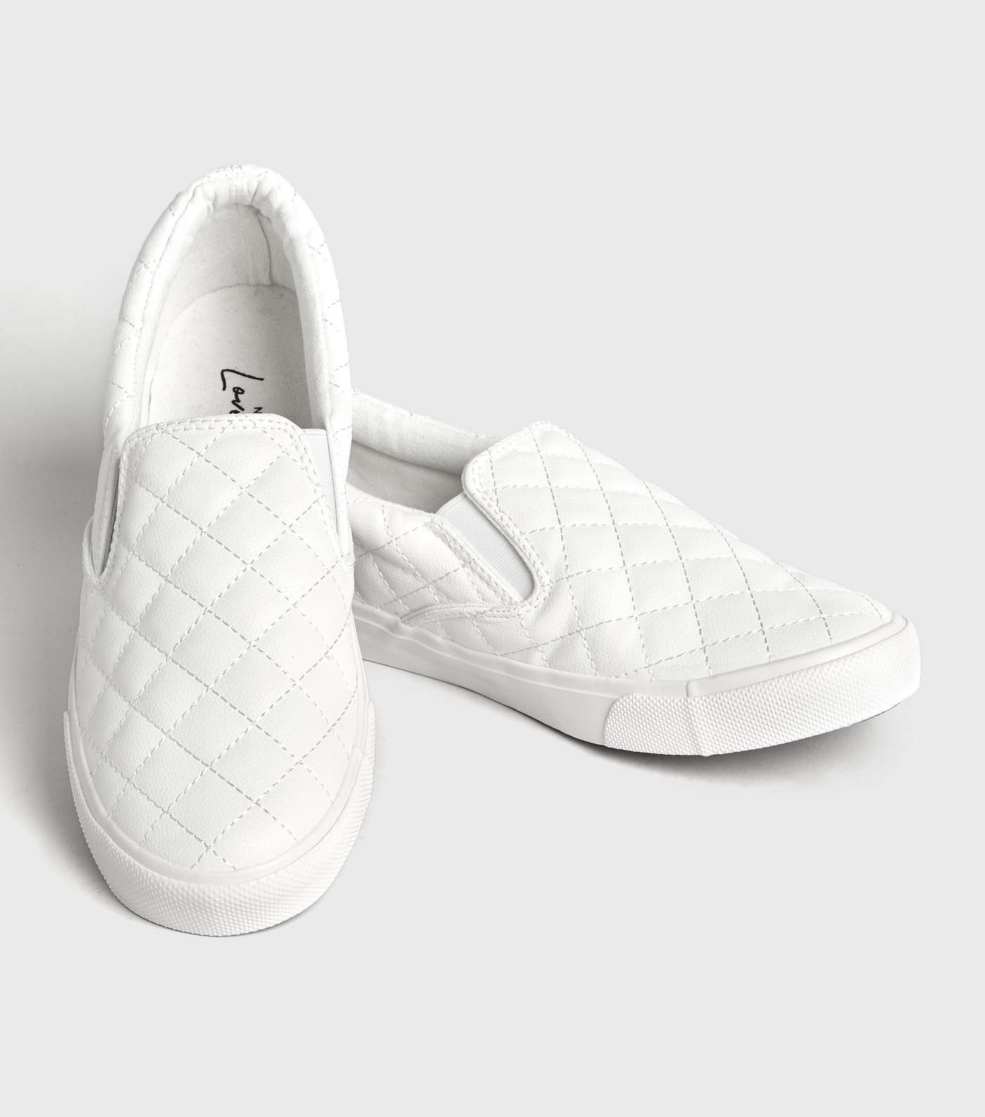White Leather-Look Quilted Slip On Trainers 
