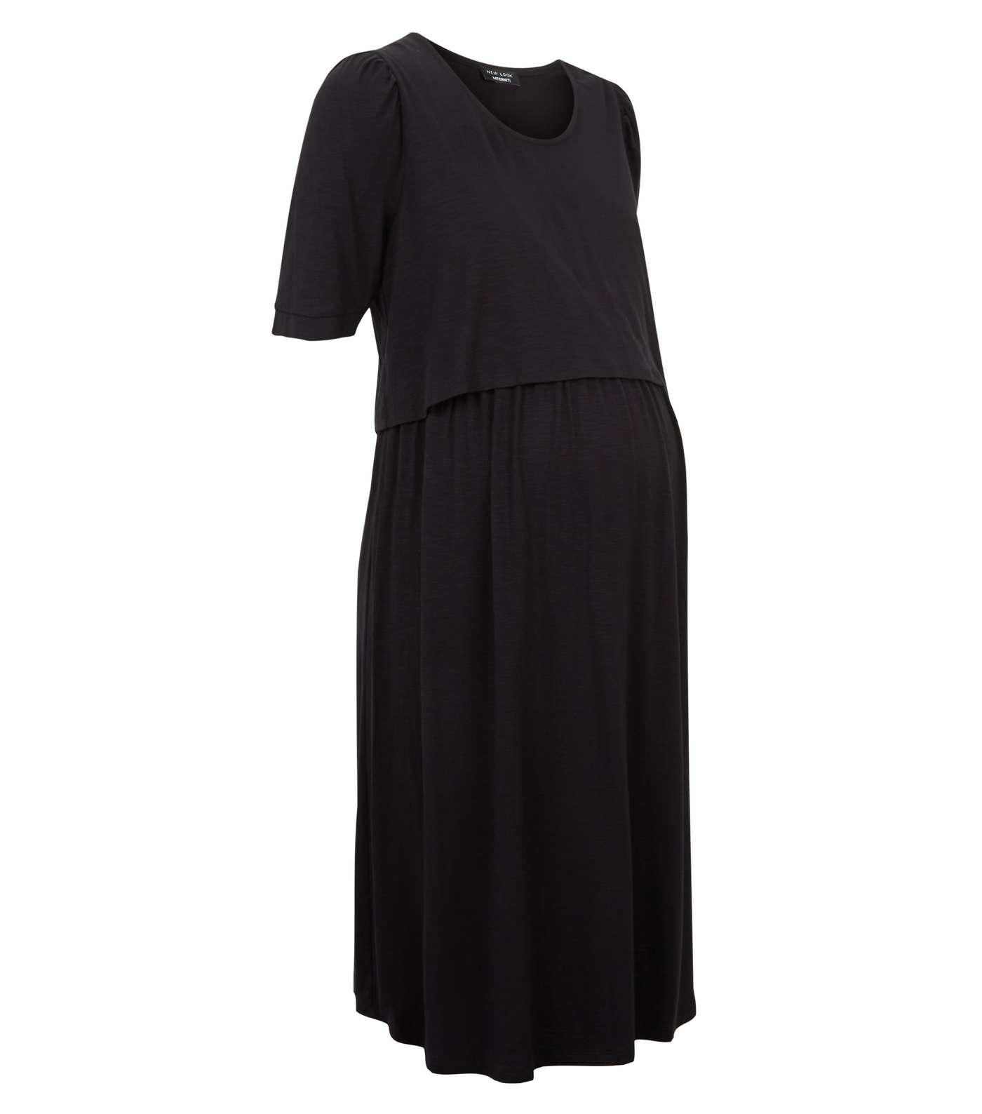 Maternity Black Short Sleeve Midi Nursing Dress Image 4