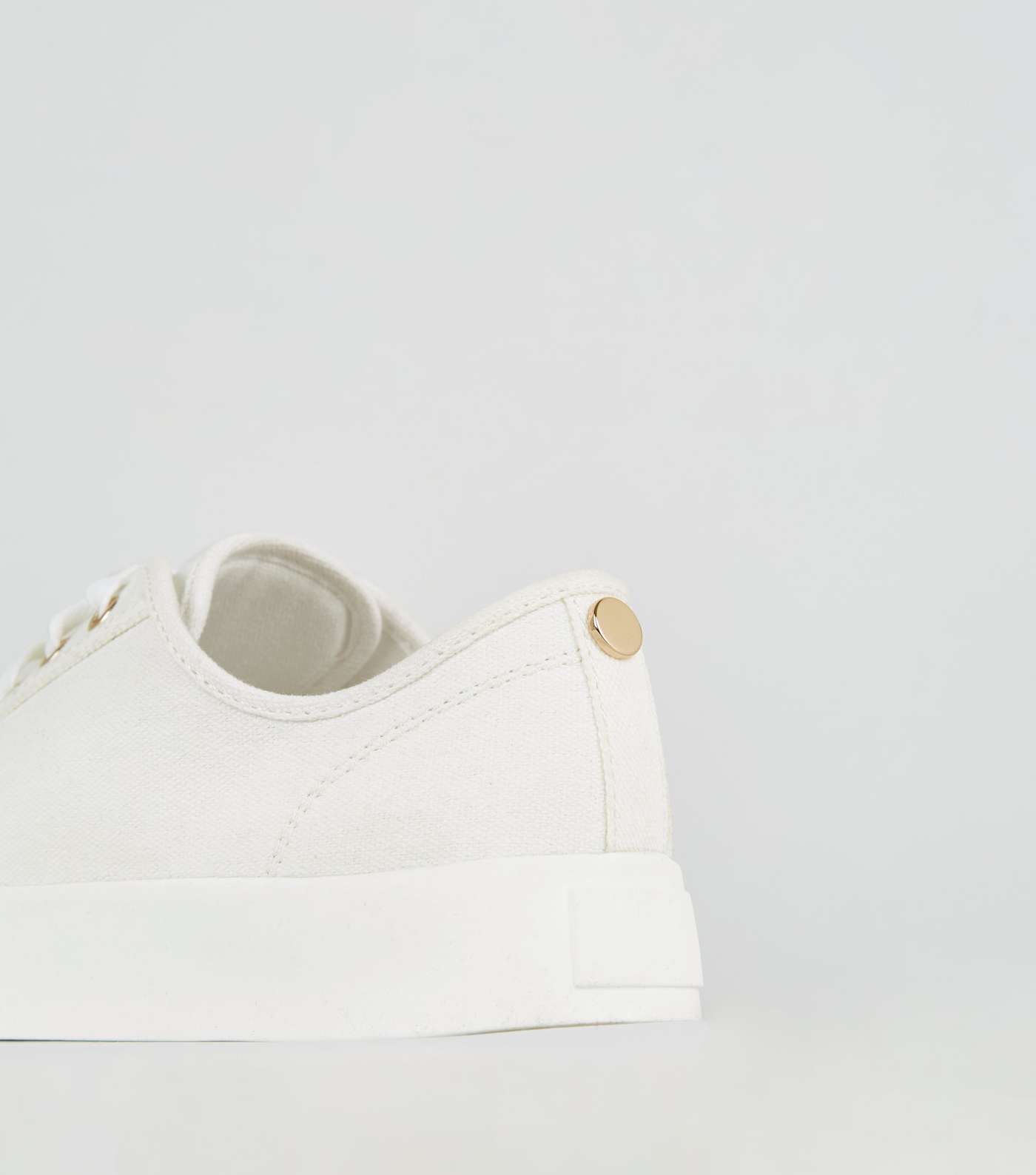 White Canvas Stud Back Lace Up Trainers Image 4
