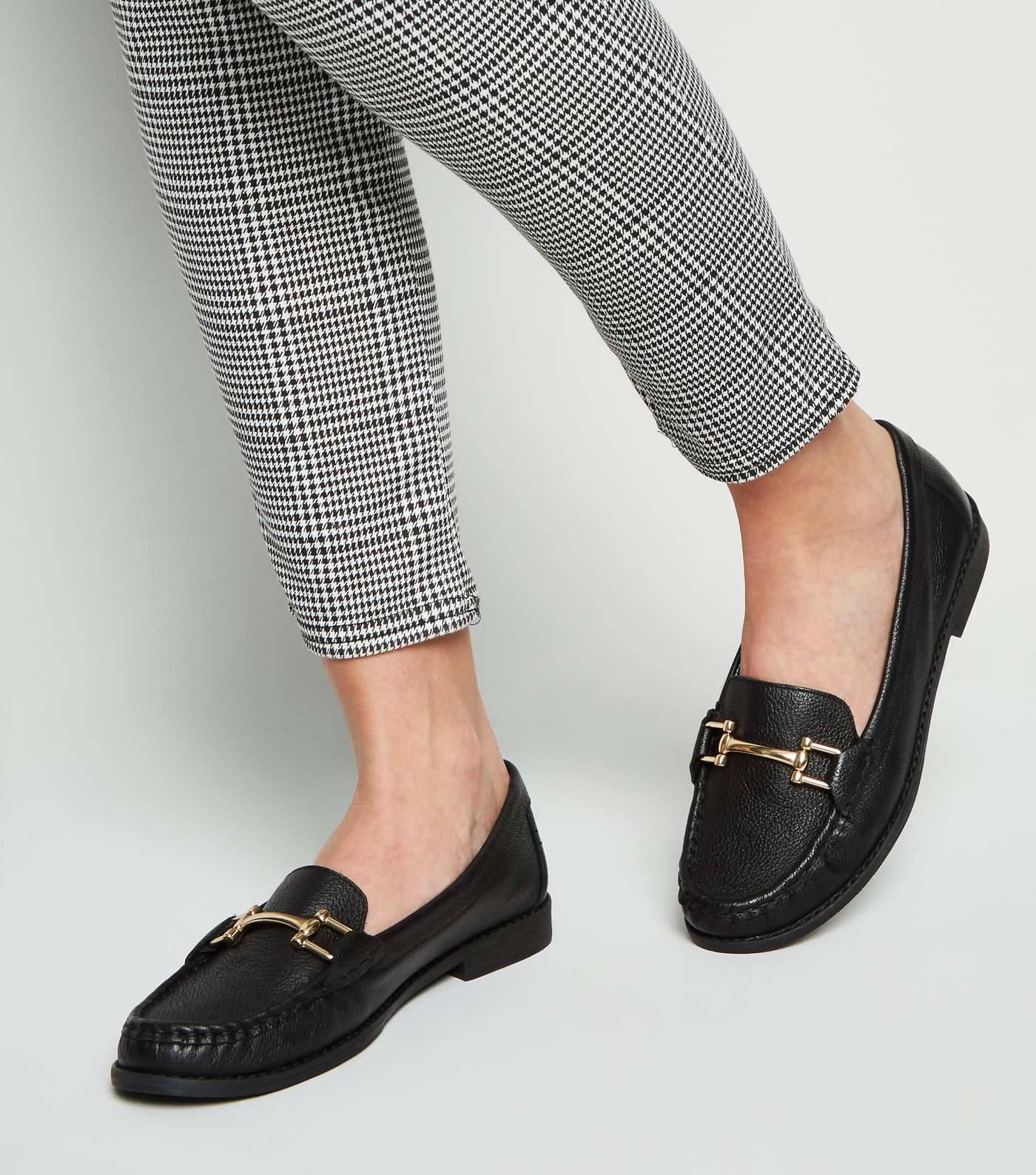 Black Leather Bar Front Loafers Image 2