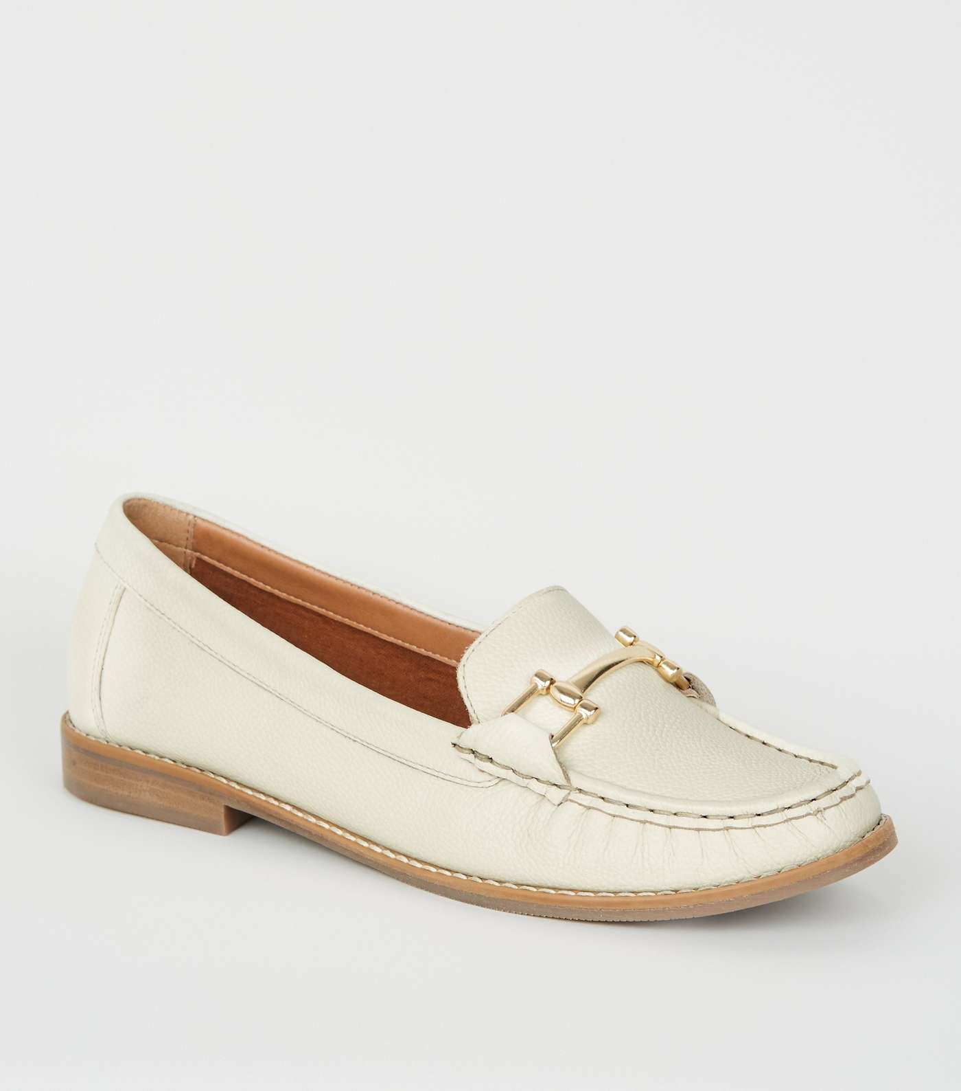 Off White Leather Bar Front Loafers