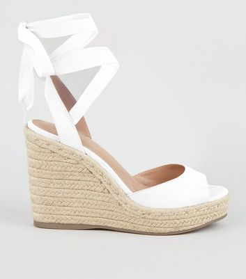White Leather-Look Ankle Tie Espadrille 