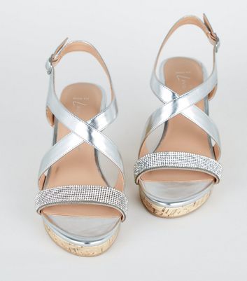 Ladies silver cheap wedges