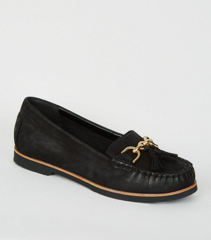 Wide Fit Schwarze Mokassin Loafers Aus Wildleder Mit Quasten New Look