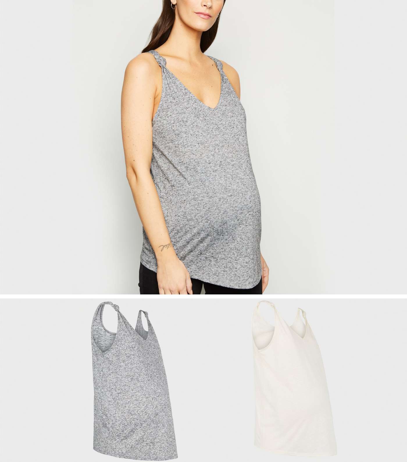 Maternity 2 Pack Cream and Grey Knot Vests