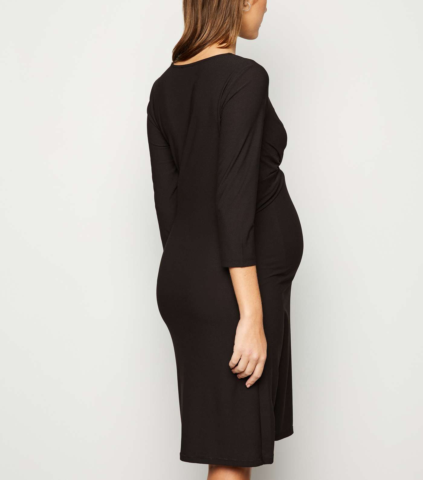 Maternity Black Twist Front Nursing Dress Image 2