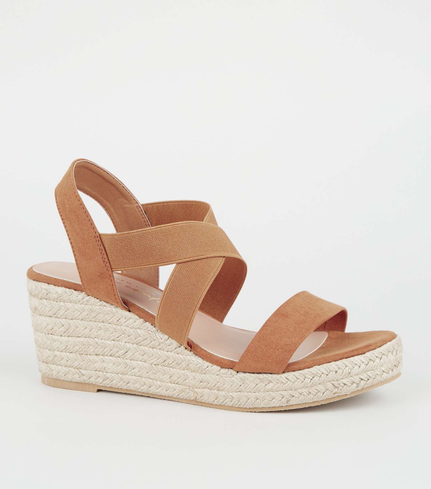 Wide Fit Tan Suedette Elasticated Espadrille Wedges
