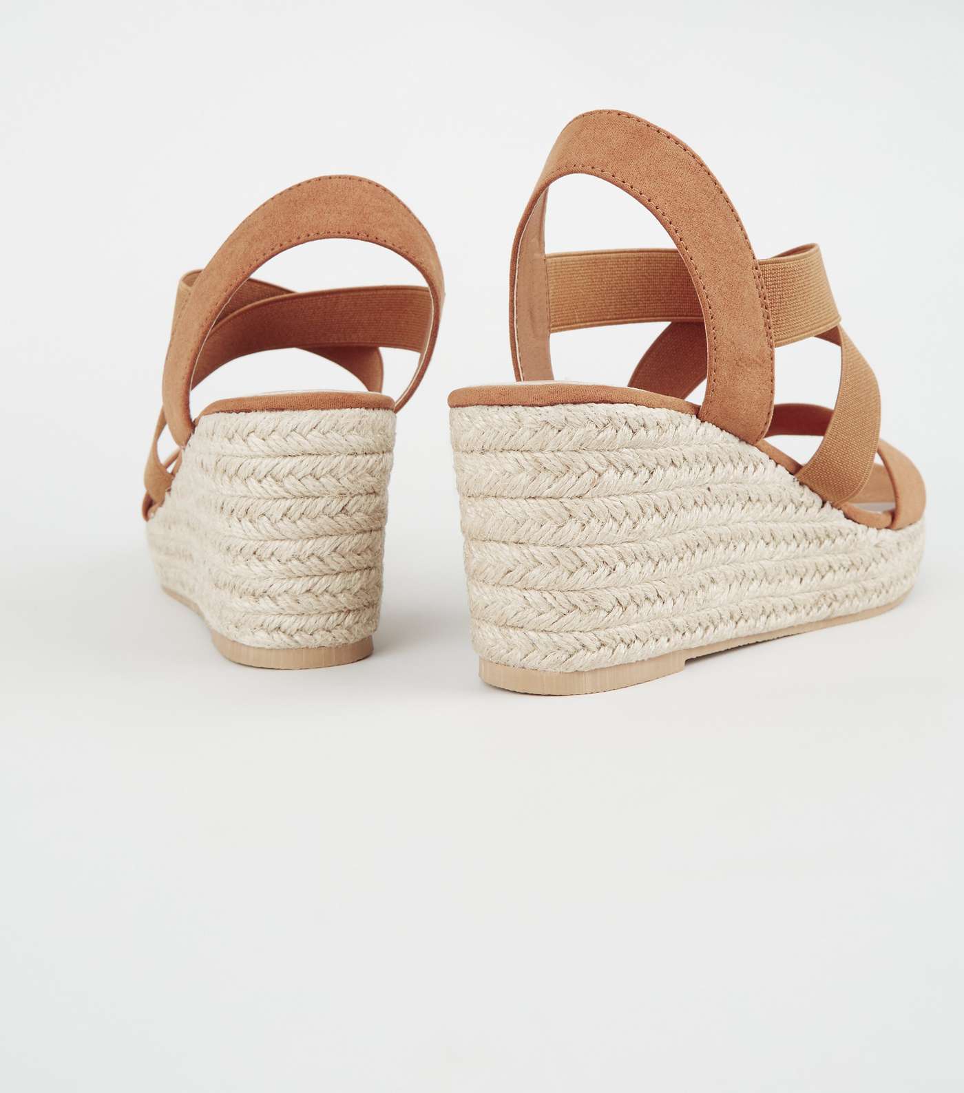 Wide Fit Tan Suedette Elasticated Espadrille Wedges Image 3