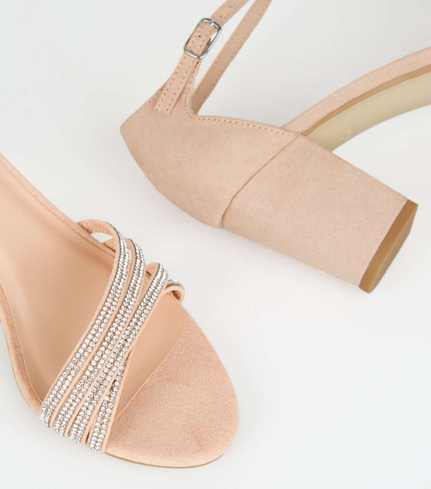 Girls Pale Pink Suedette Diamanté Block Heel Sandals Image 4