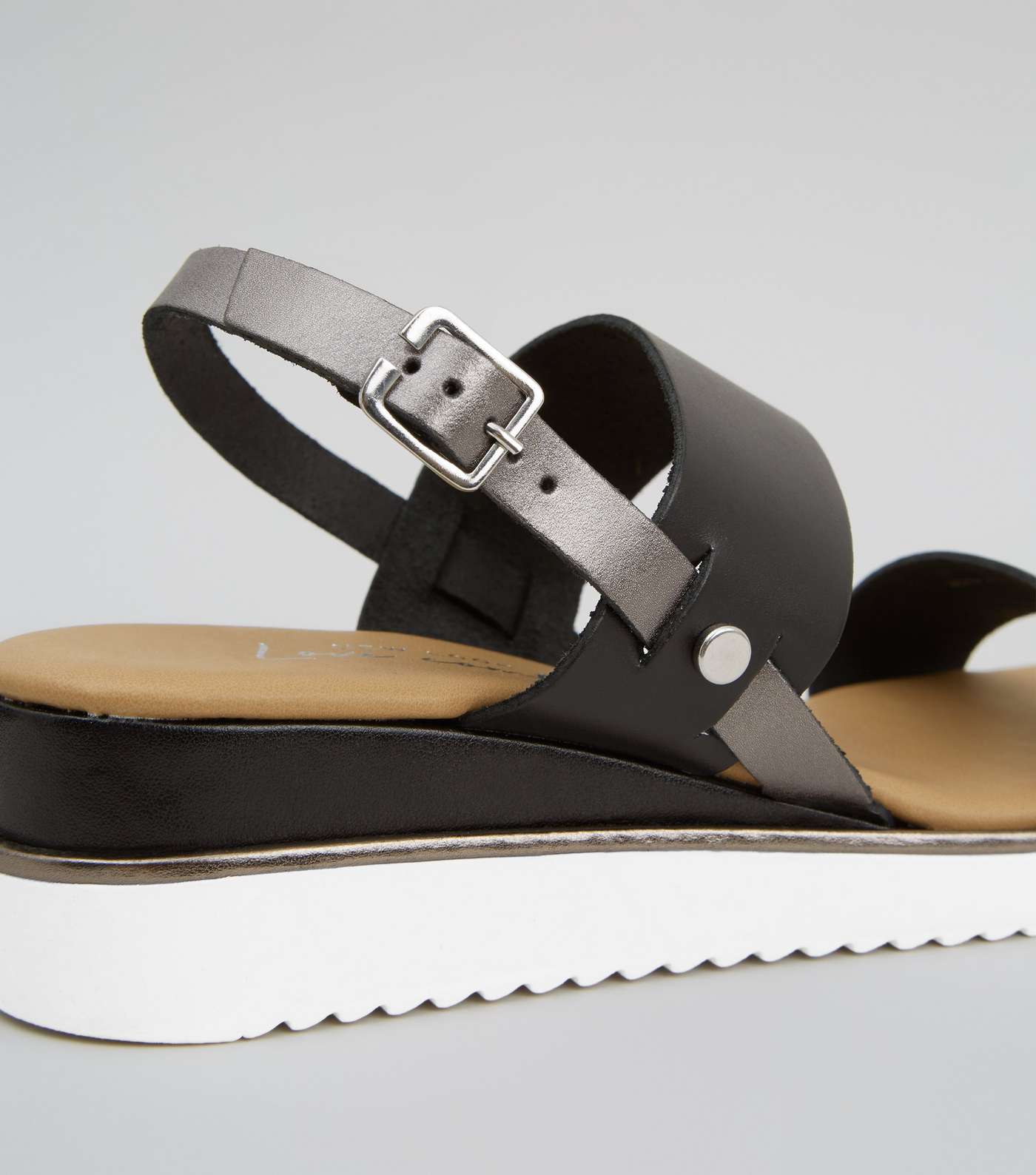 Black Leather Double Strap Wedge Sandals Image 4