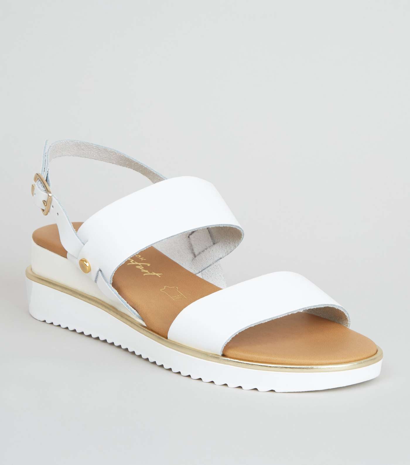 White Leather Double Strap Wedge Sandals