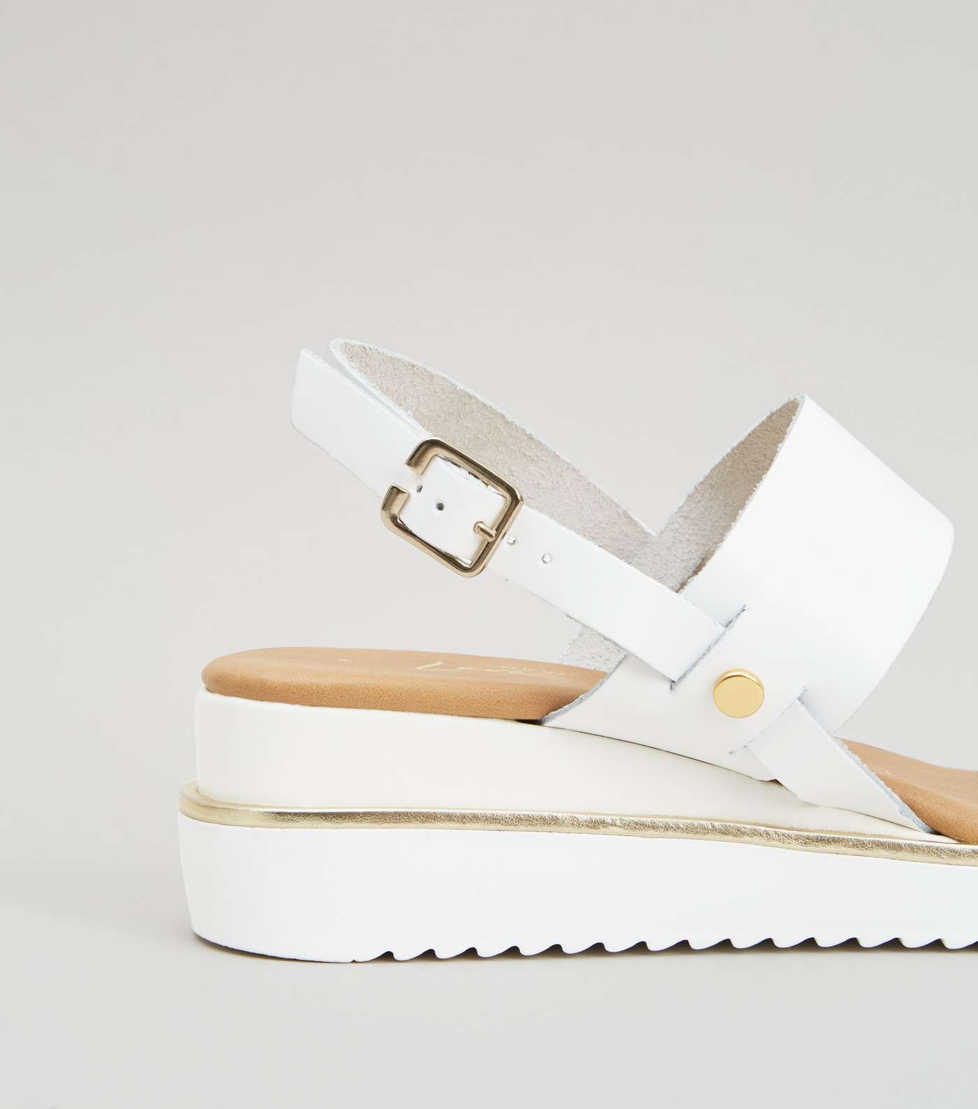 White Leather Double Strap Wedge Sandals Image 3