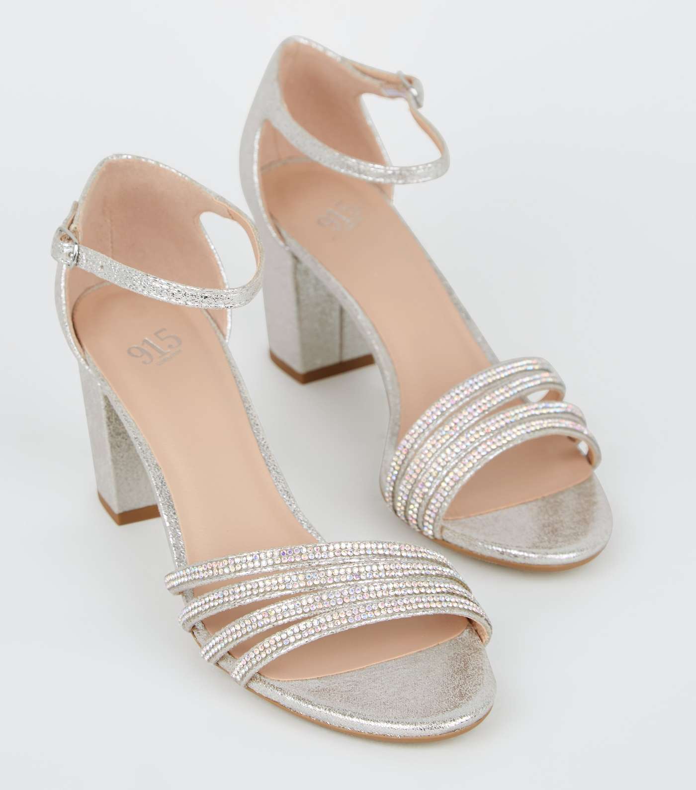 Girls Silver Shimmer Diamanté Block Heel Sandals Image 3