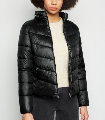 Parisian Black High Shine Leather-Look Puffer Coat | New Look