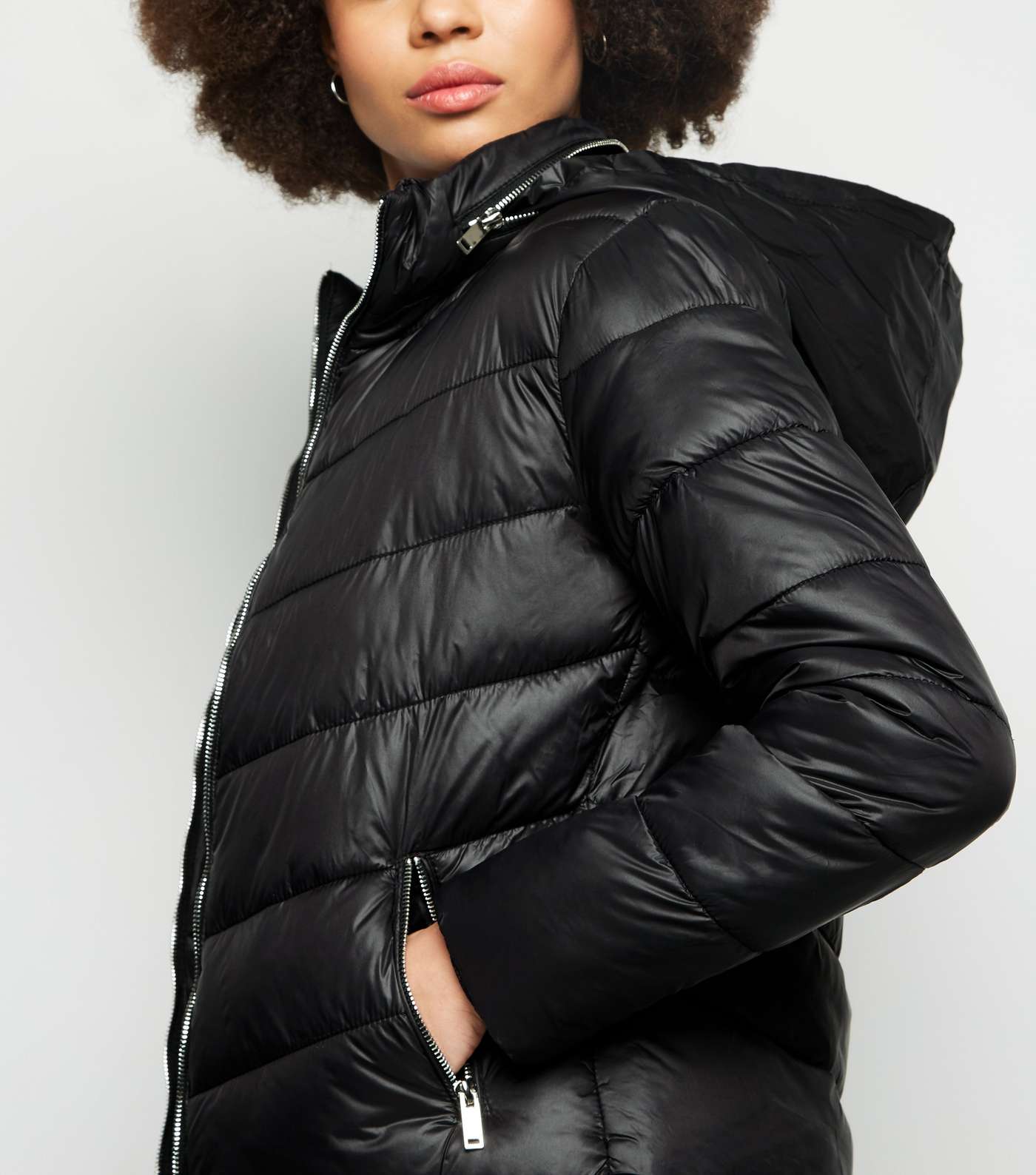 Parisian Black High Shine Leather-Look Puffer Coat Image 5