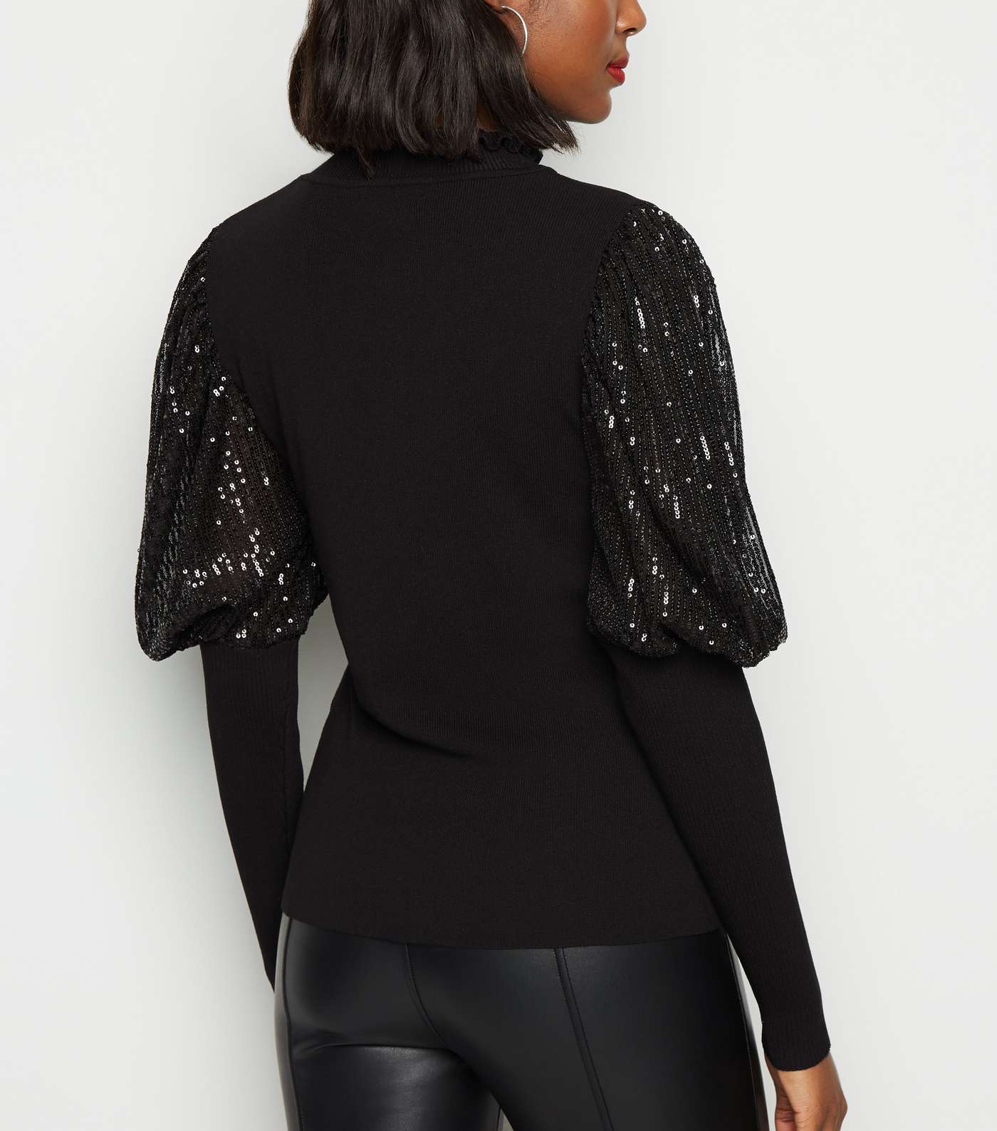 Cameo Rose Black Sequin Puff Sleeve Jumper Image 3