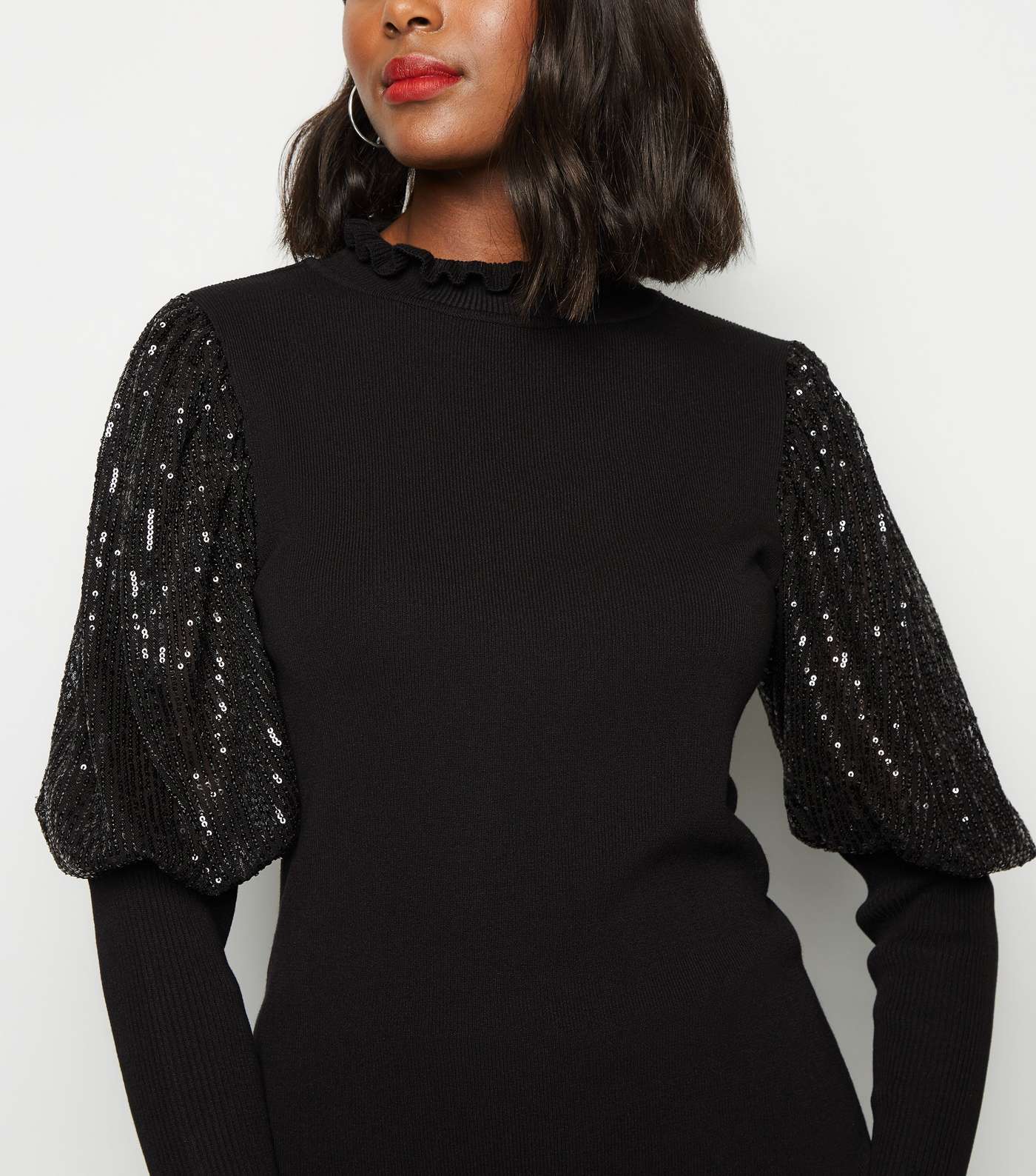 Cameo Rose Black Sequin Puff Sleeve Jumper Image 5
