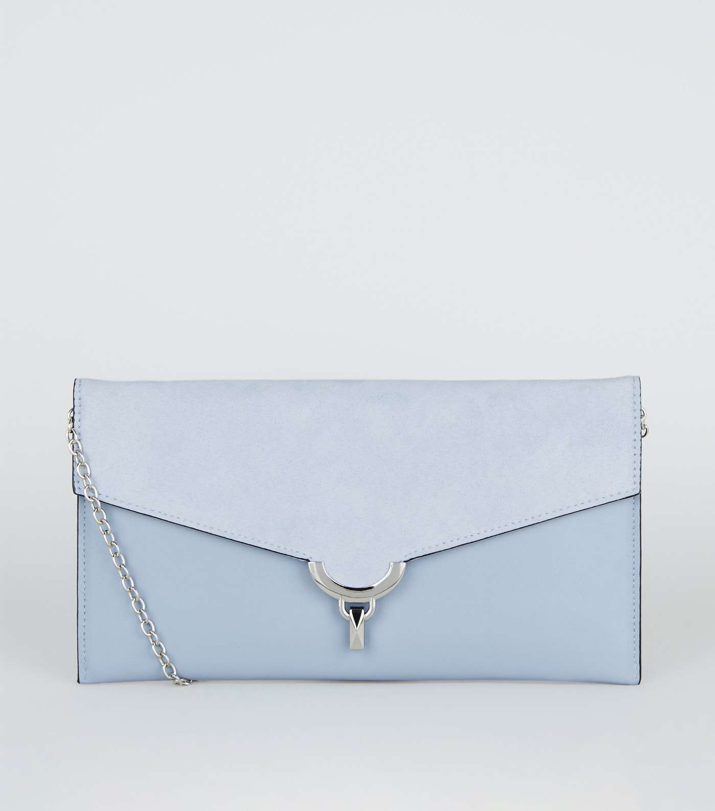 Pale Blue Suedette and Leather-Look Clutch