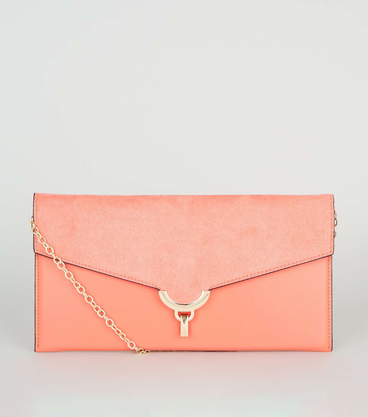Coral Suedette and Leather-Look Clutch