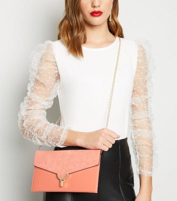 Coral Suedette and Leather-Look Clutch New Look Vegan shop for Coral Suedette and Leather-Look Clutch New Look Vegan at Shopo