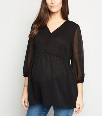 Maternity Black Chiffon Spot Peplum Top 