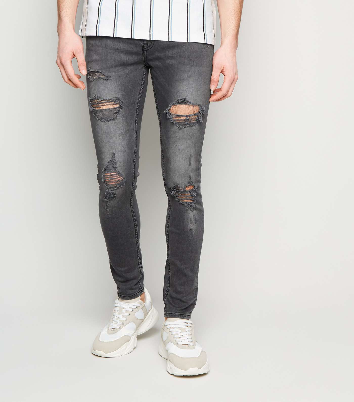 Dark Grey Ripped Super Skinny Jeans