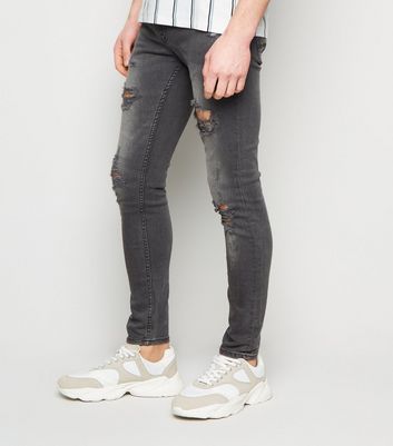 Dark grey 2024 ripped jeans mens