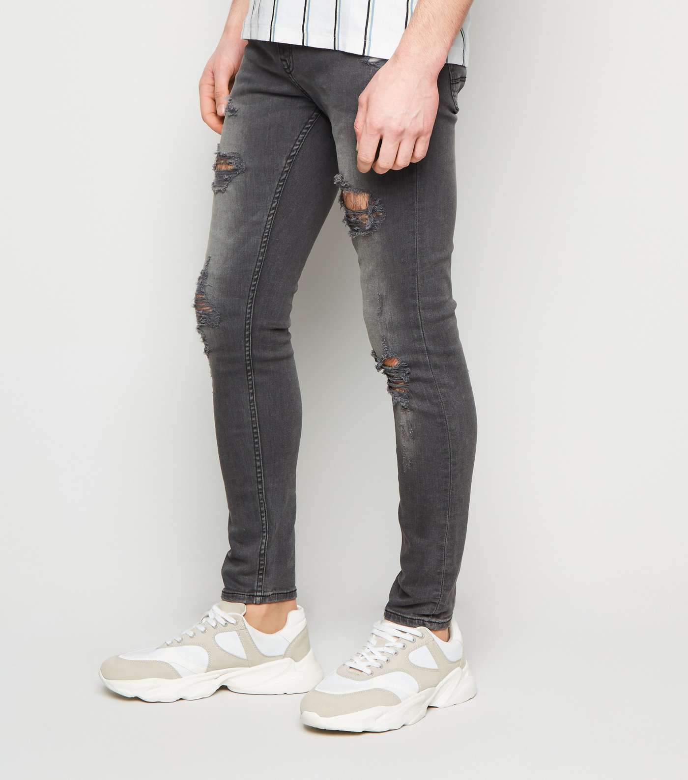 Dark Grey Ripped Super Skinny Jeans Image 5
