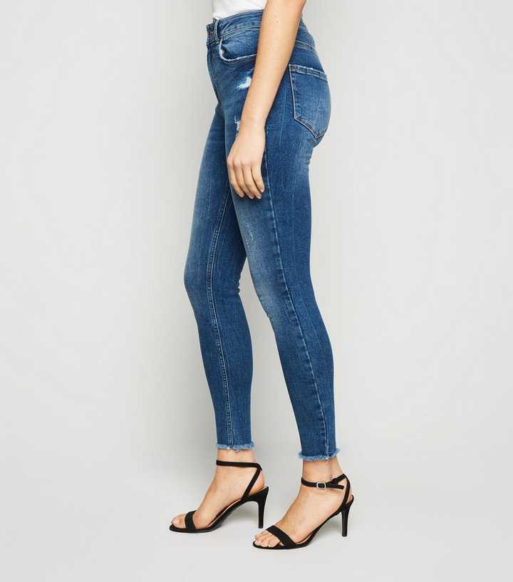 Blaue, superenge Skinny Jeans Bund ausgefranstem mittelhohem Look Saum | und New mit