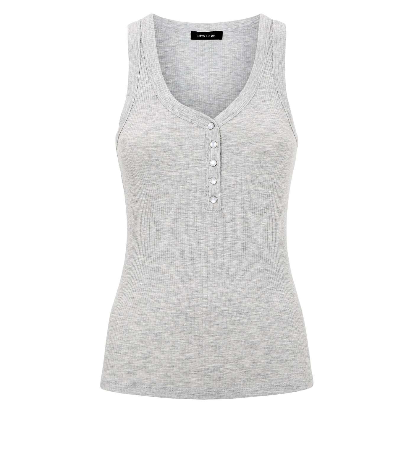 Pale Grey Ribbed Faux Pearl Popper Vest Image 4