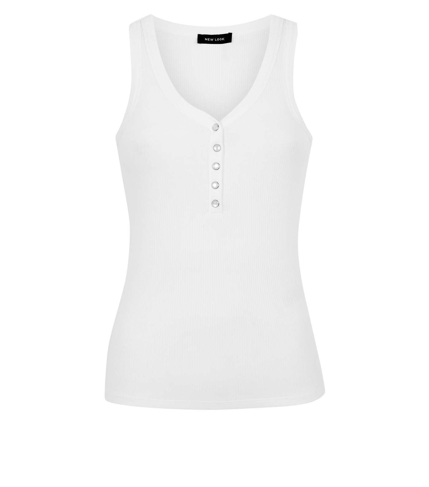 White Ribbed Faux Pearl Popper Vest Image 4